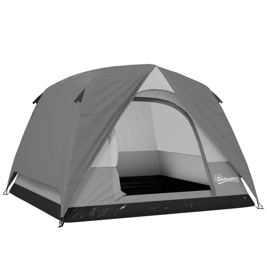 Photo of Outsunny 3-4 Person Camping Tent, Easy Set Up 3-4 Man Tent w/ Sewn-in Groundsheet, Waterproof Dome Tent w/ Mesh Windows, Grey in Grey colour on a white background
