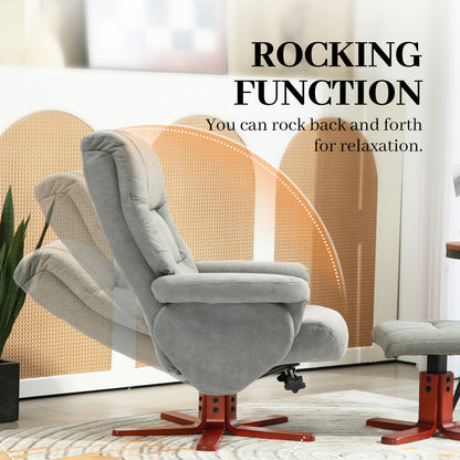 Grey recliner chair shown tilted back to demonstrate its rocking function