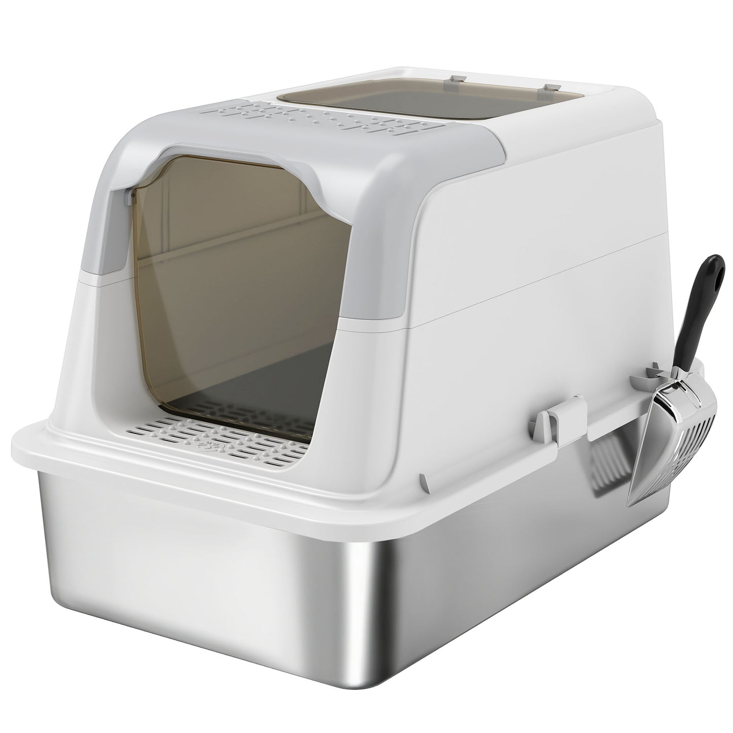 Photo of PawHut Extra Large Stainless Steel Litter Box, Enclosed Cat Litter Tray with Scoop, Deodorizer Bag, Front-Entry and Top-Exit in Top-Exit colour on a white background