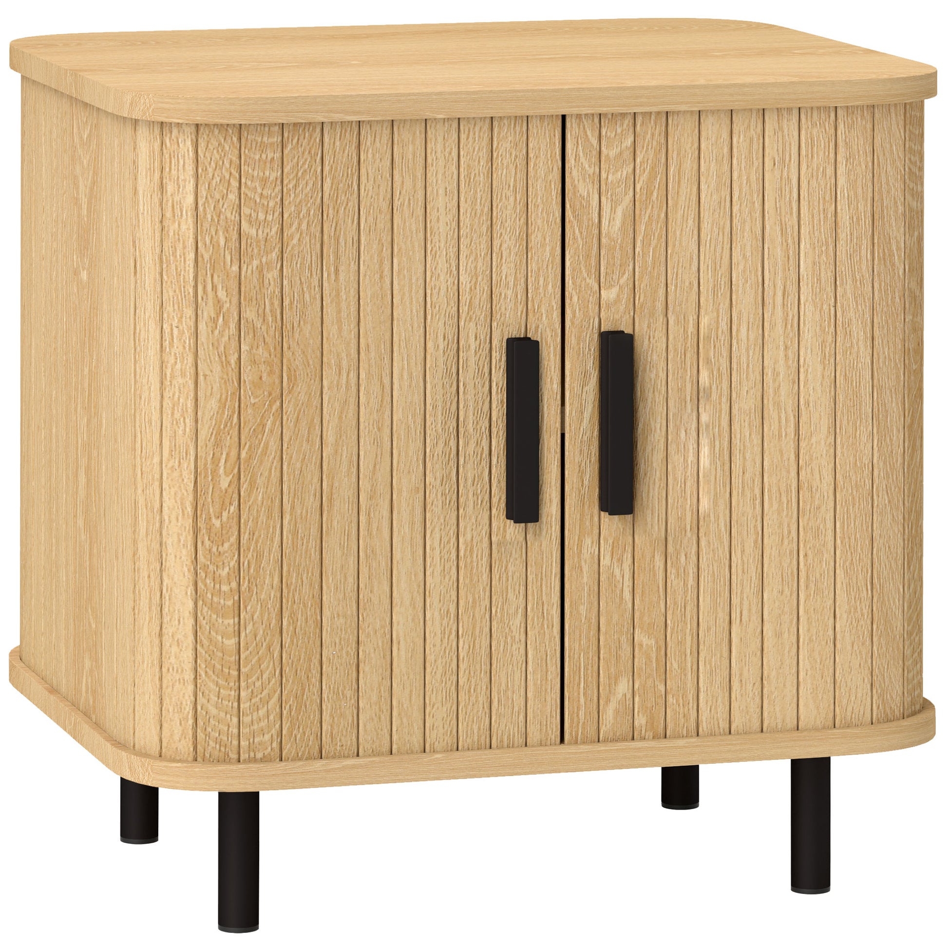 Photo of HOMCOM Nightstand with Sliding Doors and Metal Legs Oak Tone in Tone colour on a white background