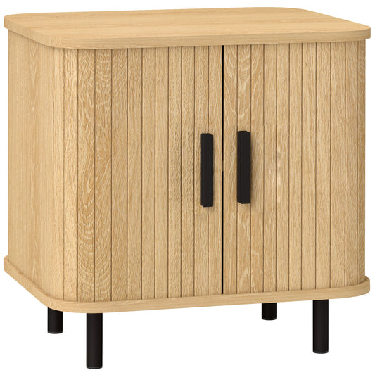 Photo of HOMCOM Nightstand with Sliding Doors and Metal Legs Oak Tone in Tone colour on a white background