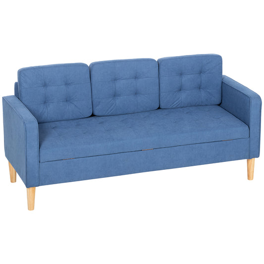 Photo of HOMCOM 3 Seater Sofa, 169cm Couch with Hidden Storage, Wood Legs, Blue in Blue colour on a white background