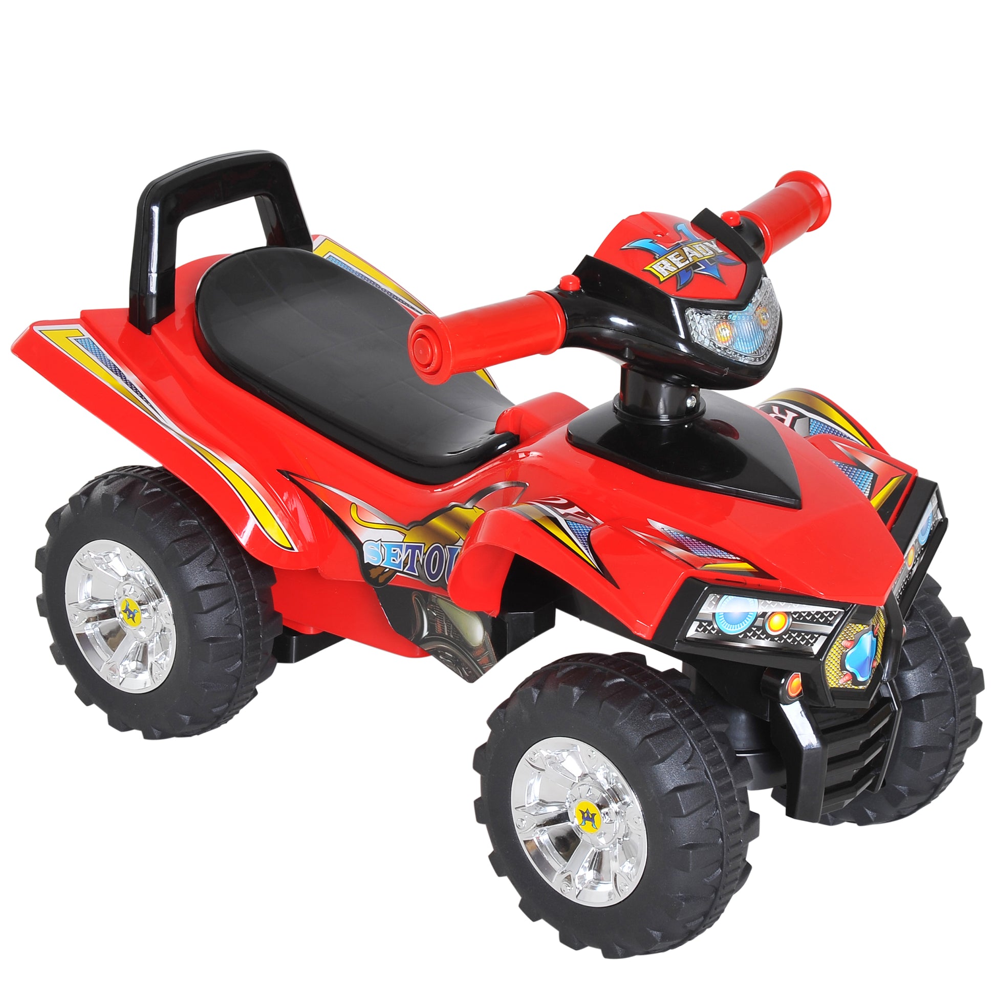 Photo of HOMCOM Kids Children Ride-on Toy Off Road Style Quad Bike Racing Car NO POWER 4 Wheels Horn Music Red in Red colour on a white background