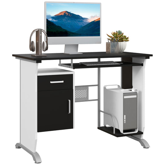 Photo of HOMCOM Computer Desk with Sliding Keyboard Tray, Storage Drawers and Host Box Shelf, Home Office Desk, Study Workstation, 100 x 52 x 75cm, Black in Black colour on a white background