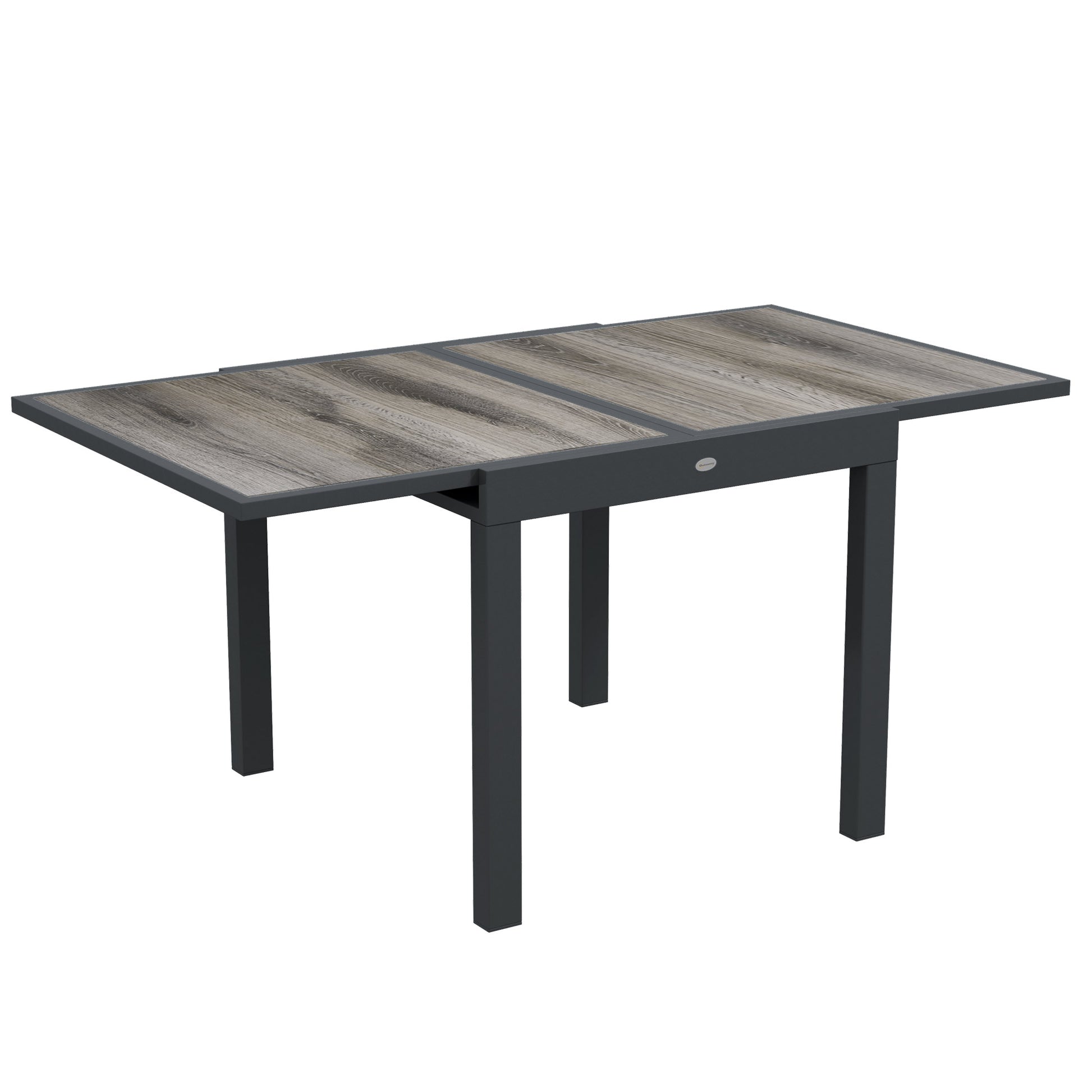 Photo of Outsunny Extending Garden Table, Outdoor Dining Table for 6, Aluminium Frame Rectangular Patio Table with Plastic Board Tabletop,80/160L x 80W x 75H cm, Grey in Grey colour on a white background