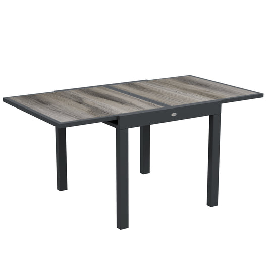 Photo of Outsunny Extending Garden Table, Outdoor Dining Table for 6, Aluminium Frame Rectangular Patio Table with Plastic Board Tabletop,80/160L x 80W x 75H cm, Grey in Grey colour on a white background