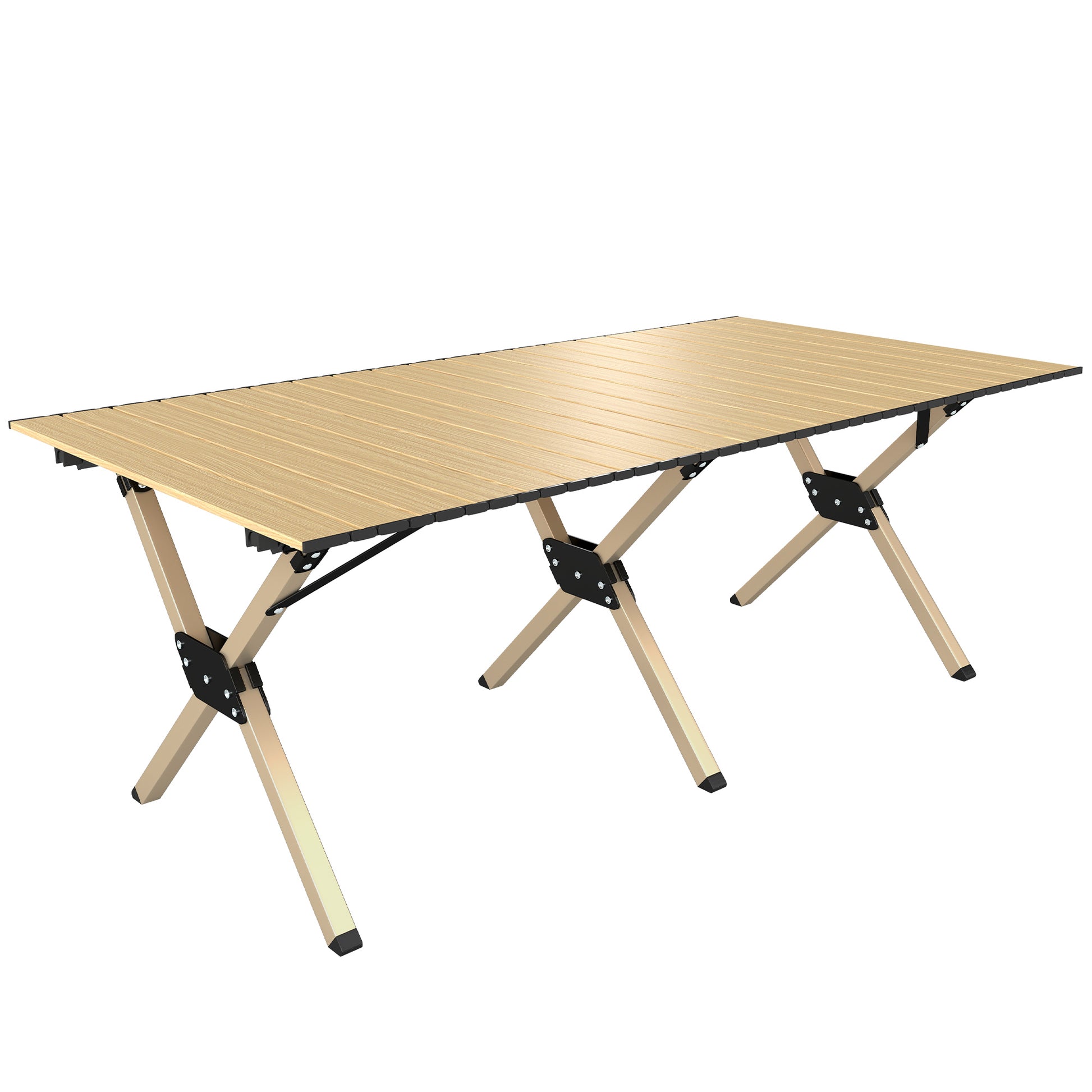Photo of Outsunny 4ft Folding Camping Table, Waterproof Picnic Table with Roll Up Top and Metal Frame, Dark Brown in Brown colour on a white background