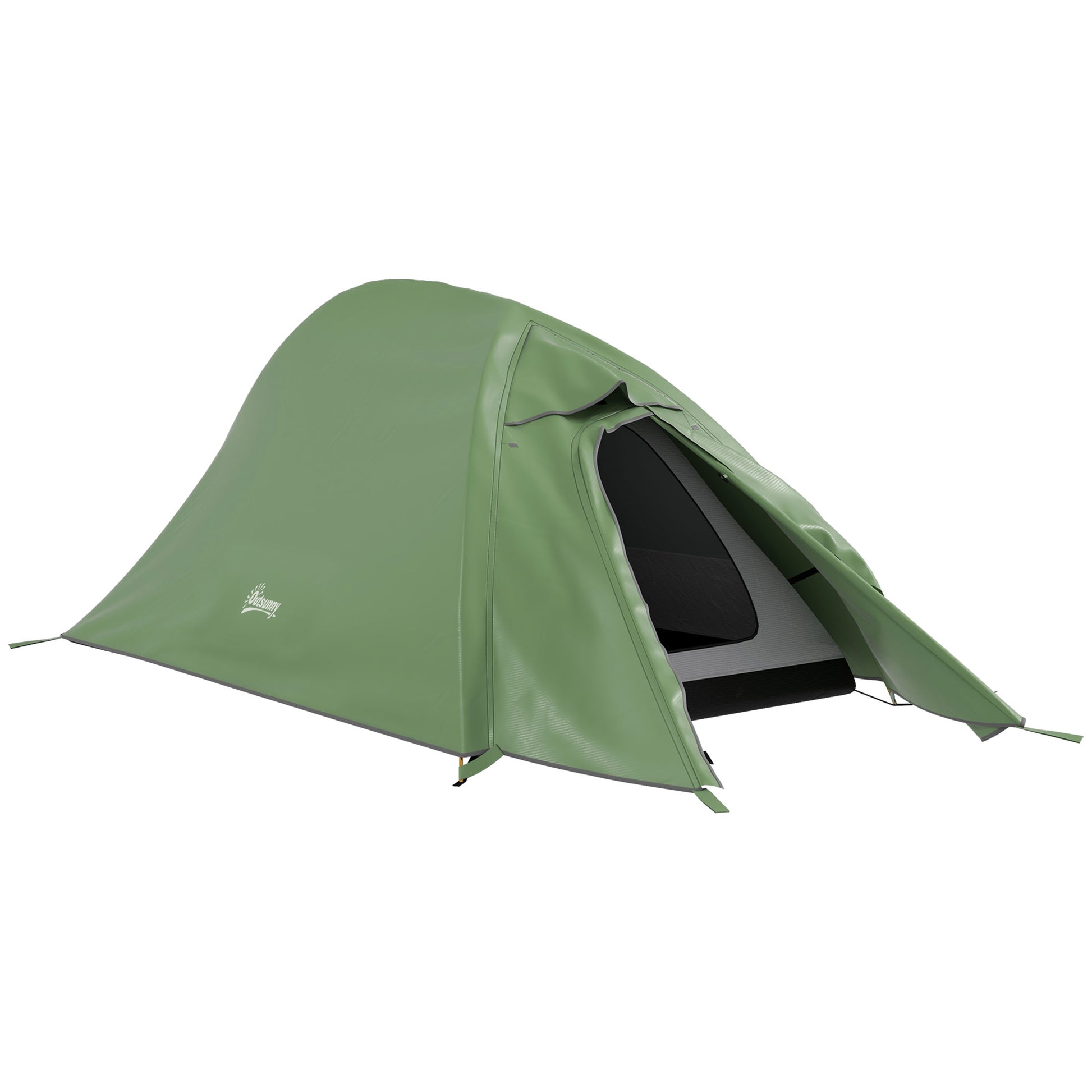 Photo of Outsunny Double Layer Camping Tent, 1-2 Man Backpacking Tent with Carry Bag, 2000mm Waterproof and Lightweight, Green in Green colour on a white background
