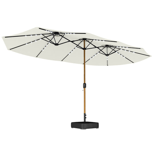Photo of Outsunny Double Sided Garden Parasol with Base Included & 48 Solar LED Lights Patio Umbrella Crank Handle 4.6m Cream White in White colour on a white background