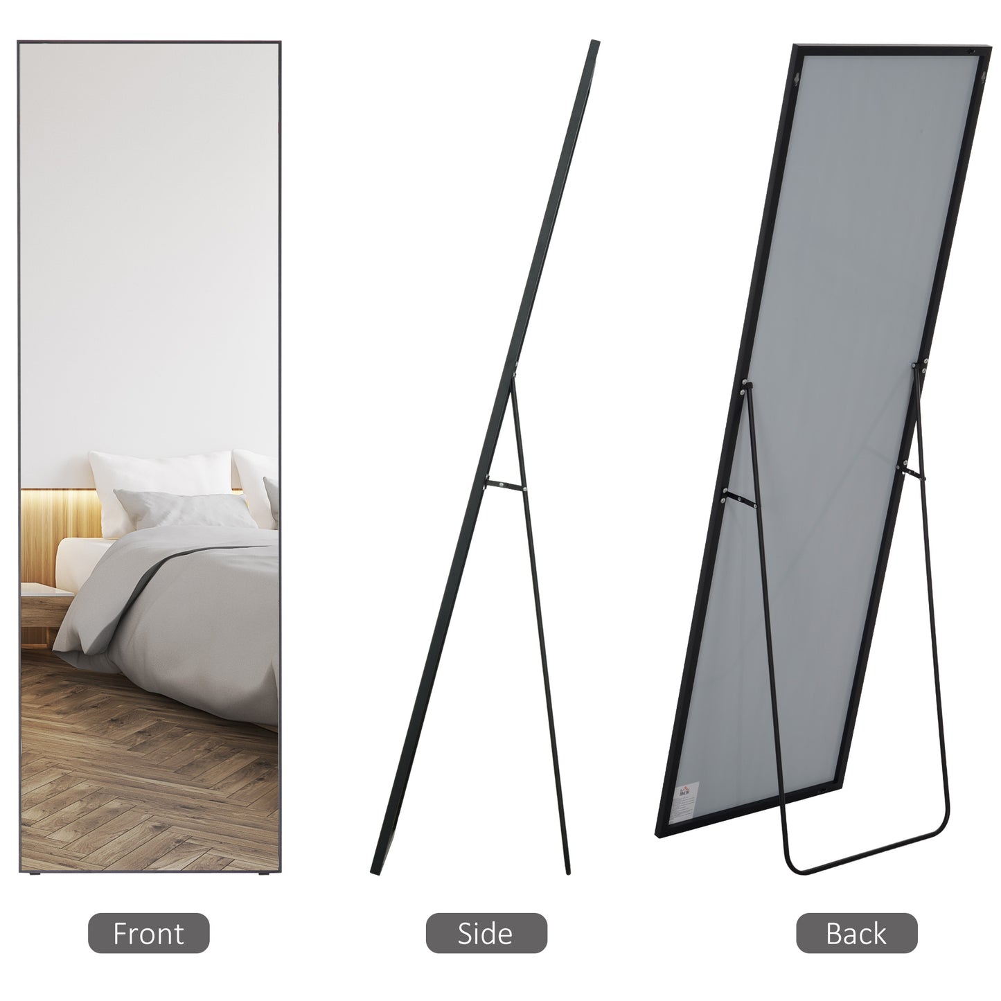 HOMCOM Full Length Mirror, Aluminium Alloy Framed Full Body Mirror with Shatterproof Layer, Standing or Wall Hanging, Black