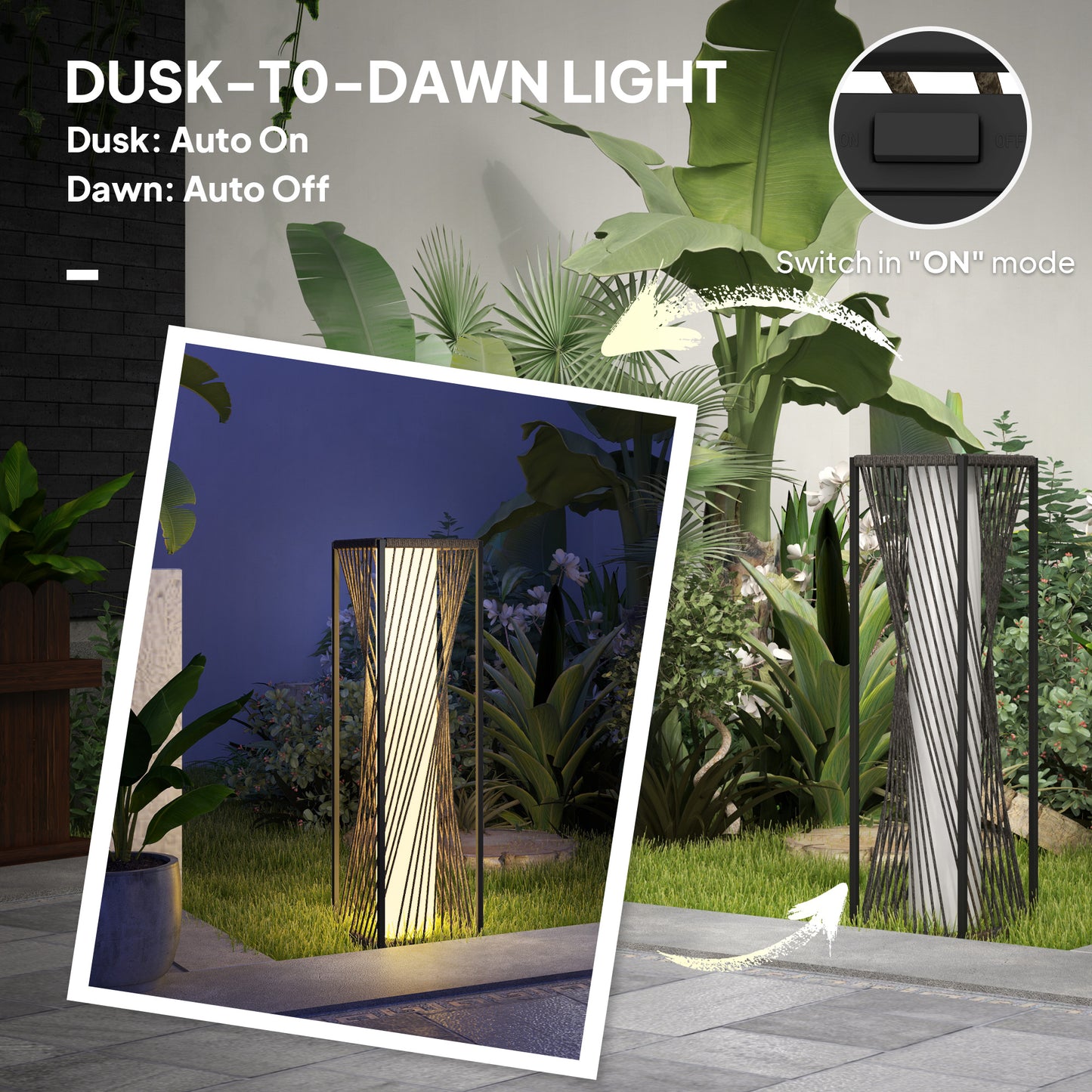 Outsunny Garden Rattan Lamp, 77 cm Tall Solar Rattan Floor Lamp, Solar Garden Light with Auto On/Off LED Lights, IP44 Waterproof for Outdoor, Porch, Pathway, Terrace, Grey