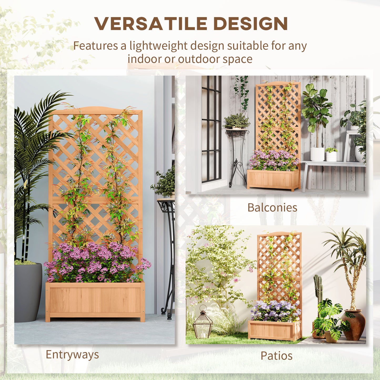 Outsunny Wooden Planter with Trellis, Freestanding Raised Bed for Garden with Lattice, Outdoor Planter Box for Climbing Plants, Vines, Flowers, 76 x 36 x 170 cm, Natural