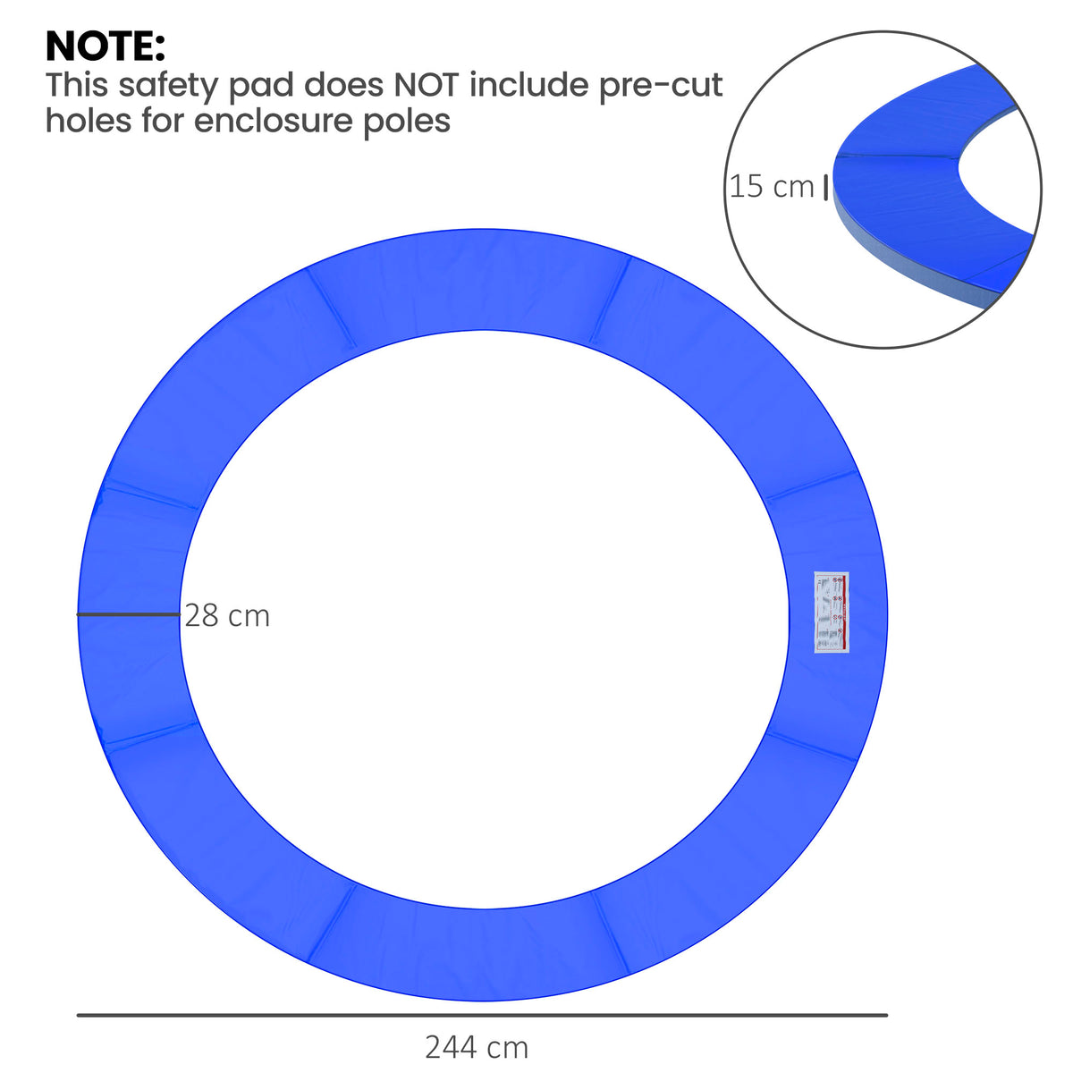 Blue HOMCOM trampoline safety pad with 244 cm diameter and 28 cm width.