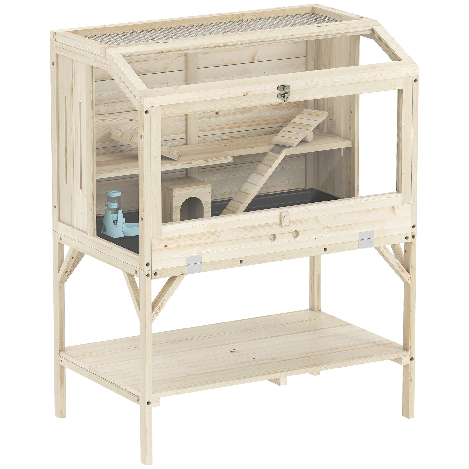 Photo of PawHut 2 Tier Wooden Hamster Cage with Shelf and Openable Top in Top colour on a white background