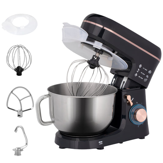 Photo of HOMCOM Stand Mixer, 5L Food Mixer for Baking, 6 Speeds and Pulse Setting, 1400W Cake Electric Kitchen Mixer with Dough Hook, Whisk, Stainless Steel Bowl, Splash Guard, Beater, Black in Black colour on a white background
