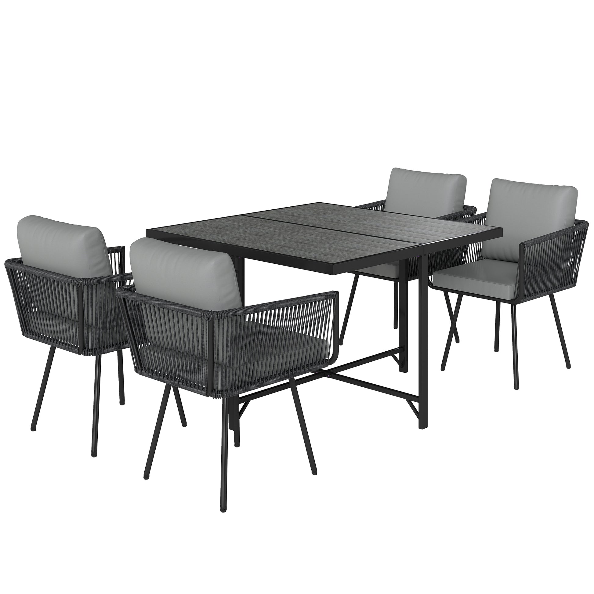 Photo of Outsunny 5 Piece Garden Furniture Set, Garden Dining Set with Wood-Plastic Table and 4 Armchairs, Light Grey in Grey colour on a white background
