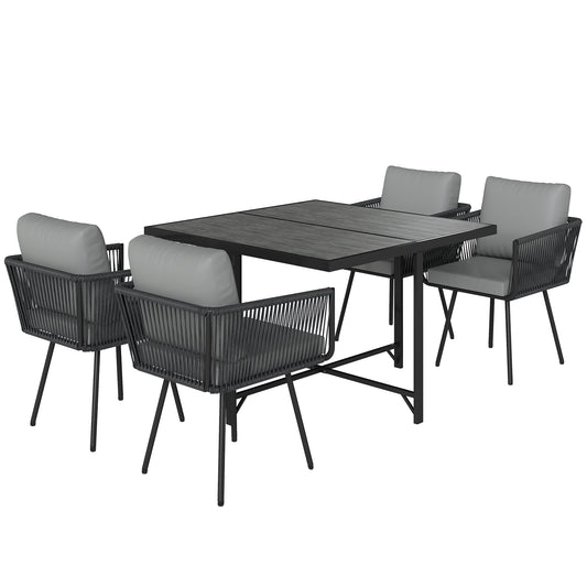 Photo of Outsunny 5 Piece Garden Furniture Set, Garden Dining Set with Wood-Plastic Table and 4 Armchairs, Light Grey in Grey colour on a white background