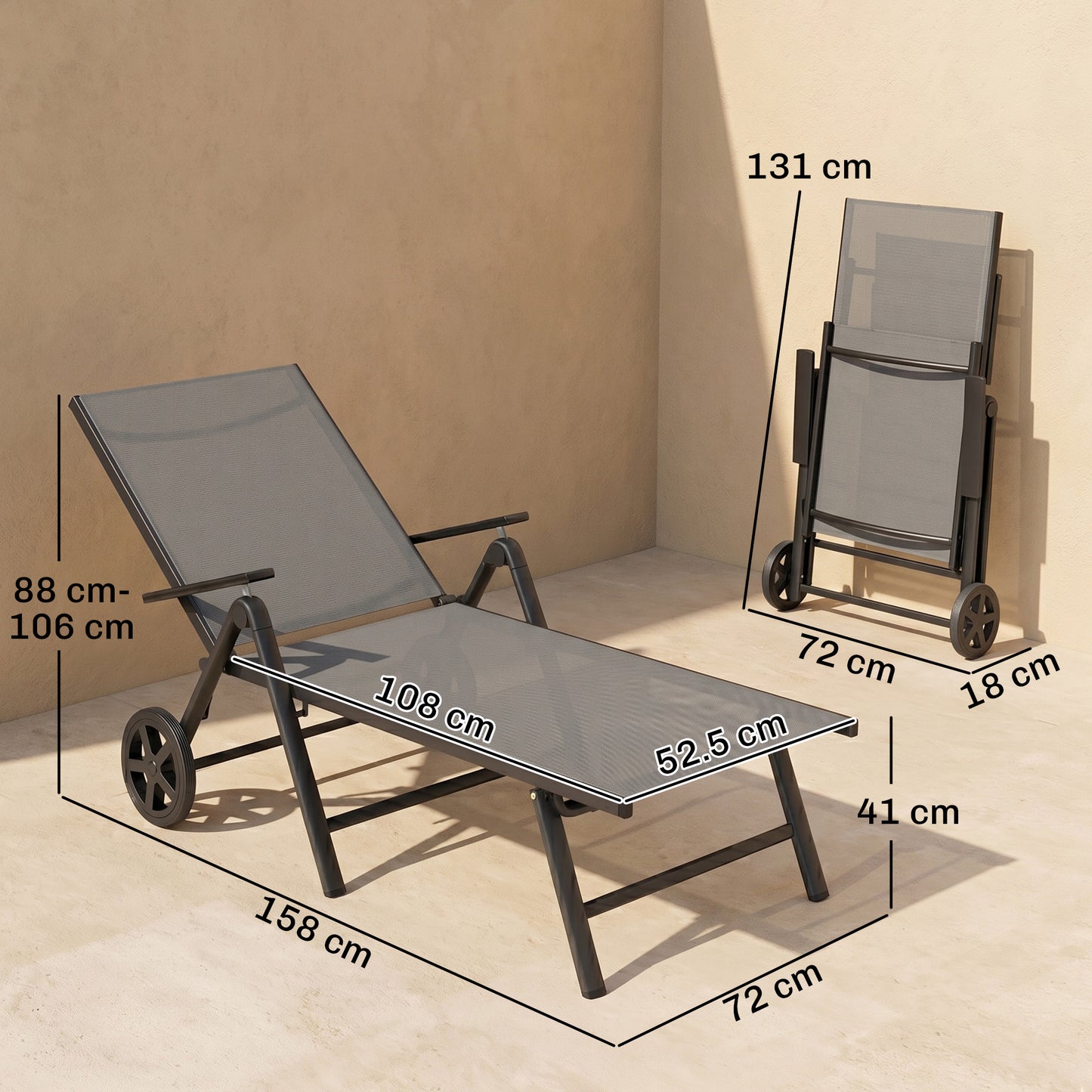 Outsunny Five-Position Reclining Sun Lounger - Grey