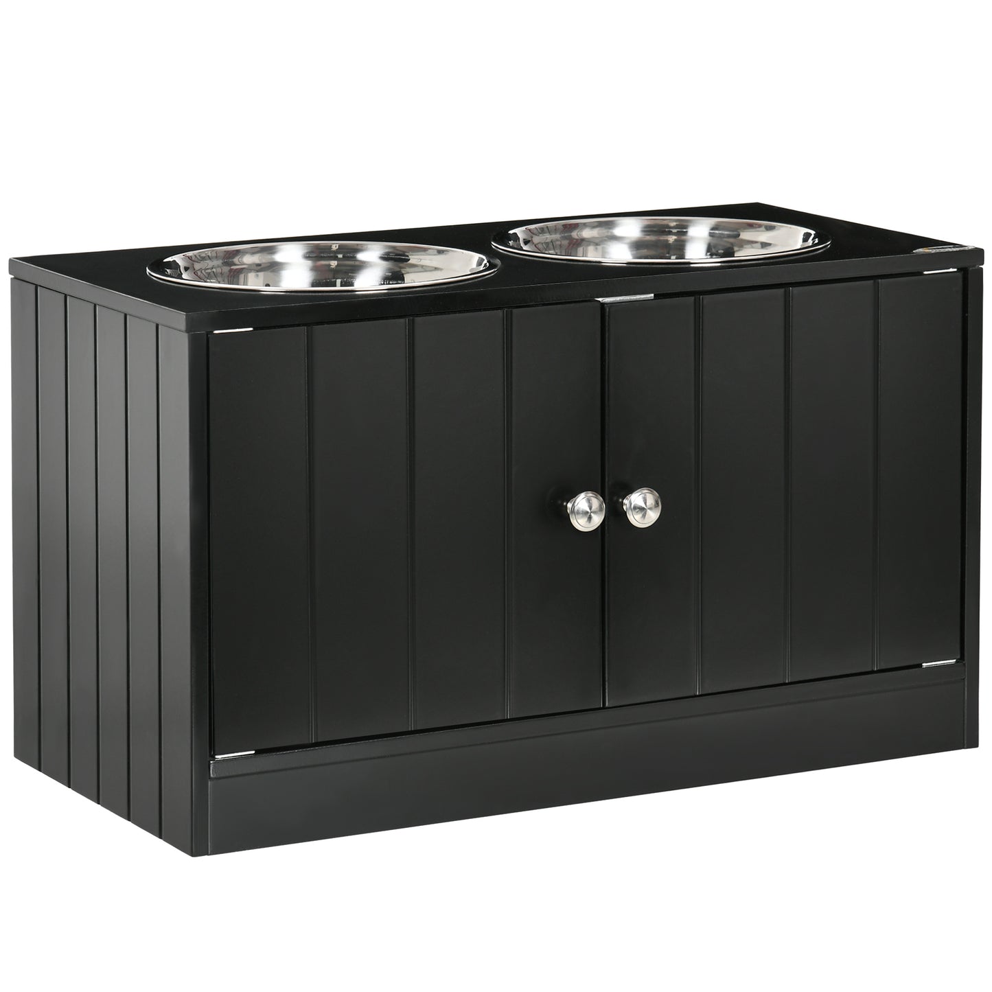 Photo of PawHut Raised Pet Feeder, with Two Bowls, Storage - Black in Black colour on a white background