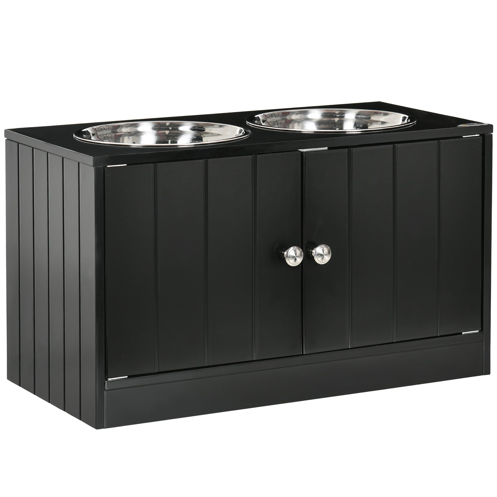 Photo of PawHut Raised Pet Feeder, with Two Bowls, Storage - Black in Black colour on a white background