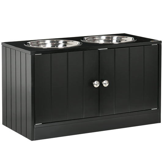 Photo of PawHut Raised Pet Feeder, with Two Bowls, Storage - Black in Black colour on a white background