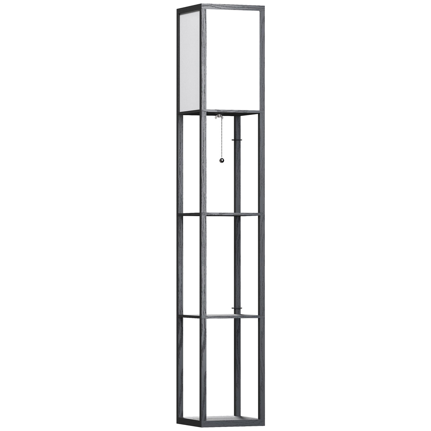 Photo of HOMCOM 3-Tier Floor Lamp with Shelves and Storage, Modern Standing Lamp with Lampshade, Reading Light with Chain Switch for Living Room, Bedroom, Home Office, Bulb not Included, Black in Black colour on a white background