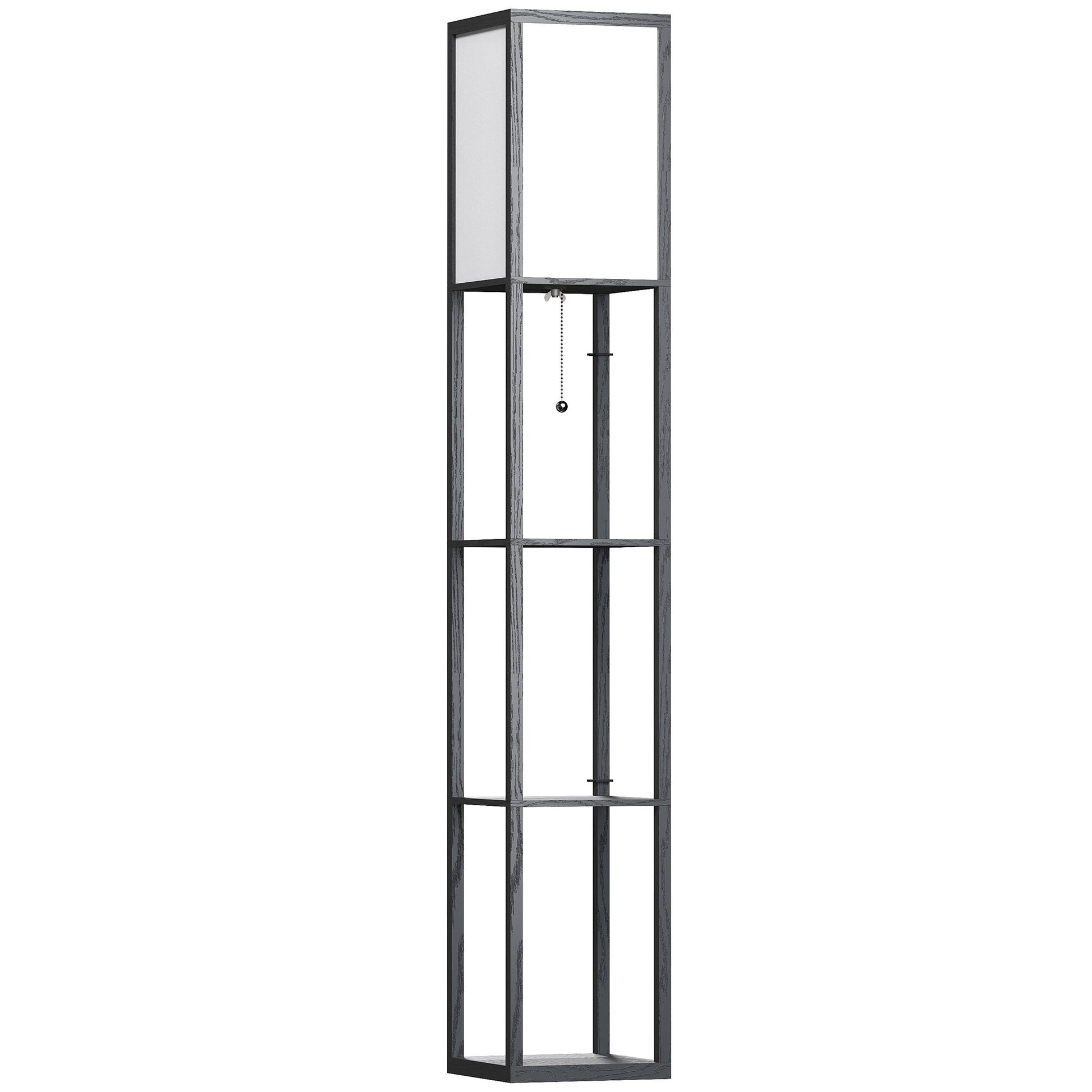 Photo of HOMCOM 3-Tier Floor Lamp with Shelves and Storage, Modern Standing Lamp with Lampshade, Reading Light with Chain Switch for Living Room, Bedroom, Home Office, Bulb not Included, Black in Black colour on a white background