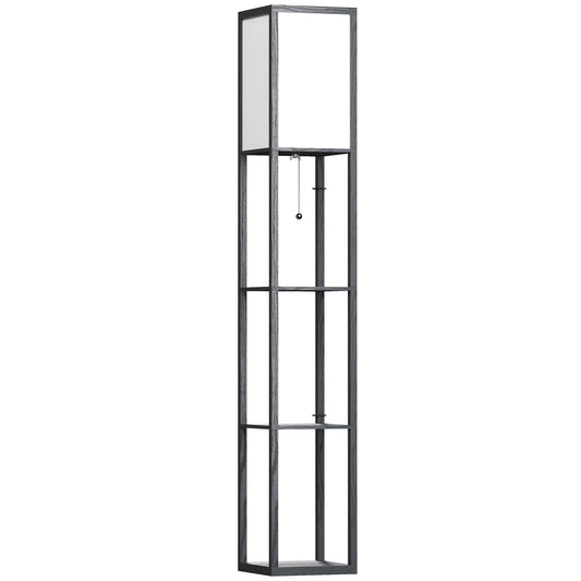 Photo of HOMCOM 3-Tier Floor Lamp with Shelves and Storage, Modern Standing Lamp with Lampshade, Reading Light with Chain Switch for Living Room, Bedroom, Home Office, Bulb not Included, Black in Black colour on a white background