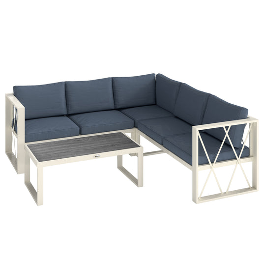 Photo of Outsunny Four-Piece L Shaped Garden Furniture Set with 5-Level Adjustable Lounger - Grey in Grey colour on a white background