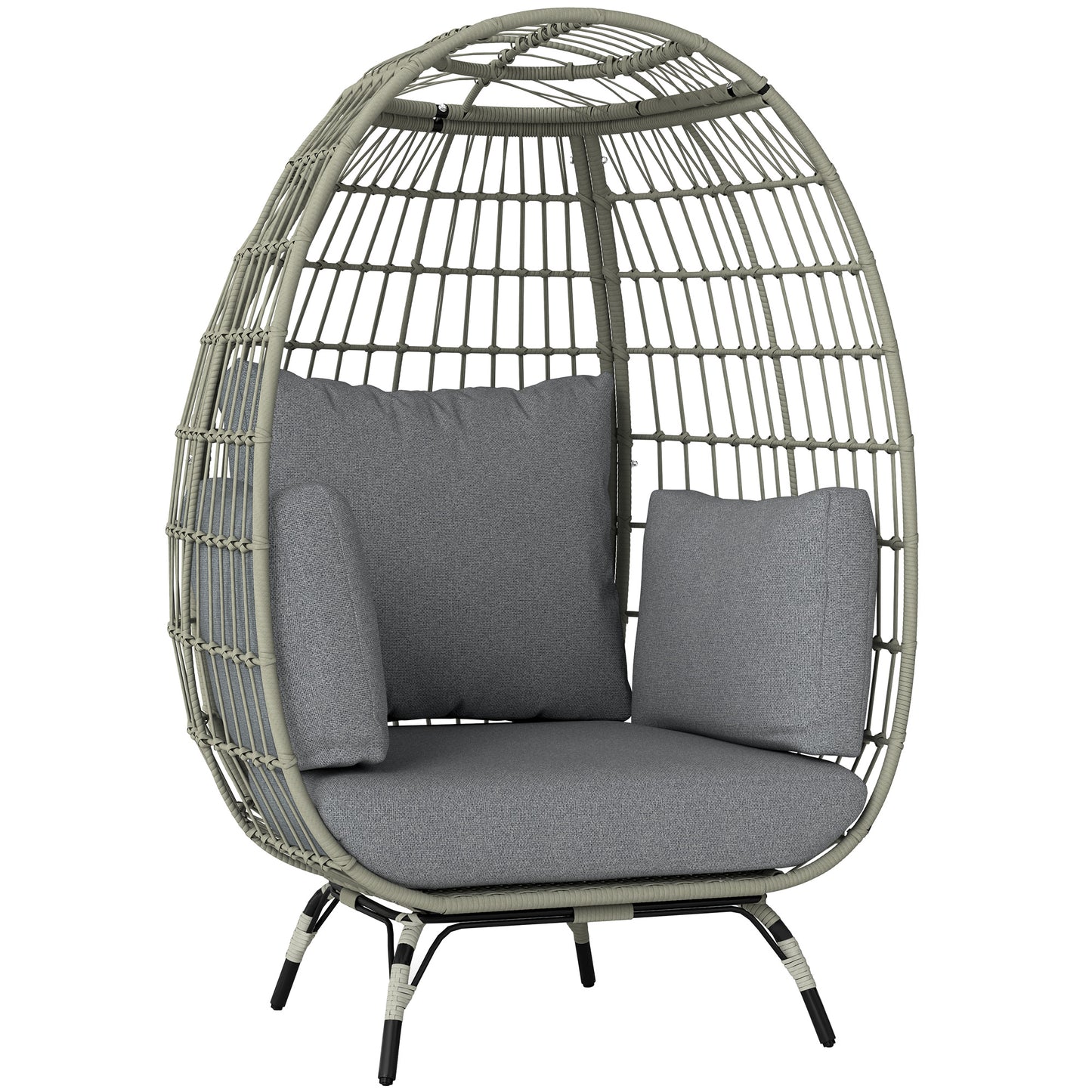 Photo of Outsunny Rattan Egg Chair with Cushions and Pillows, Charcoal Grey in Grey colour on a white background