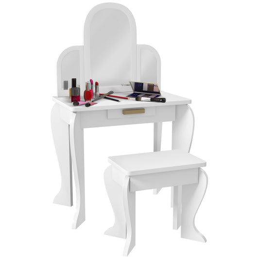 Photo of HOMCOM Kids Dressing Table Set, with Mirror and Drawer - White in White colour on a white background