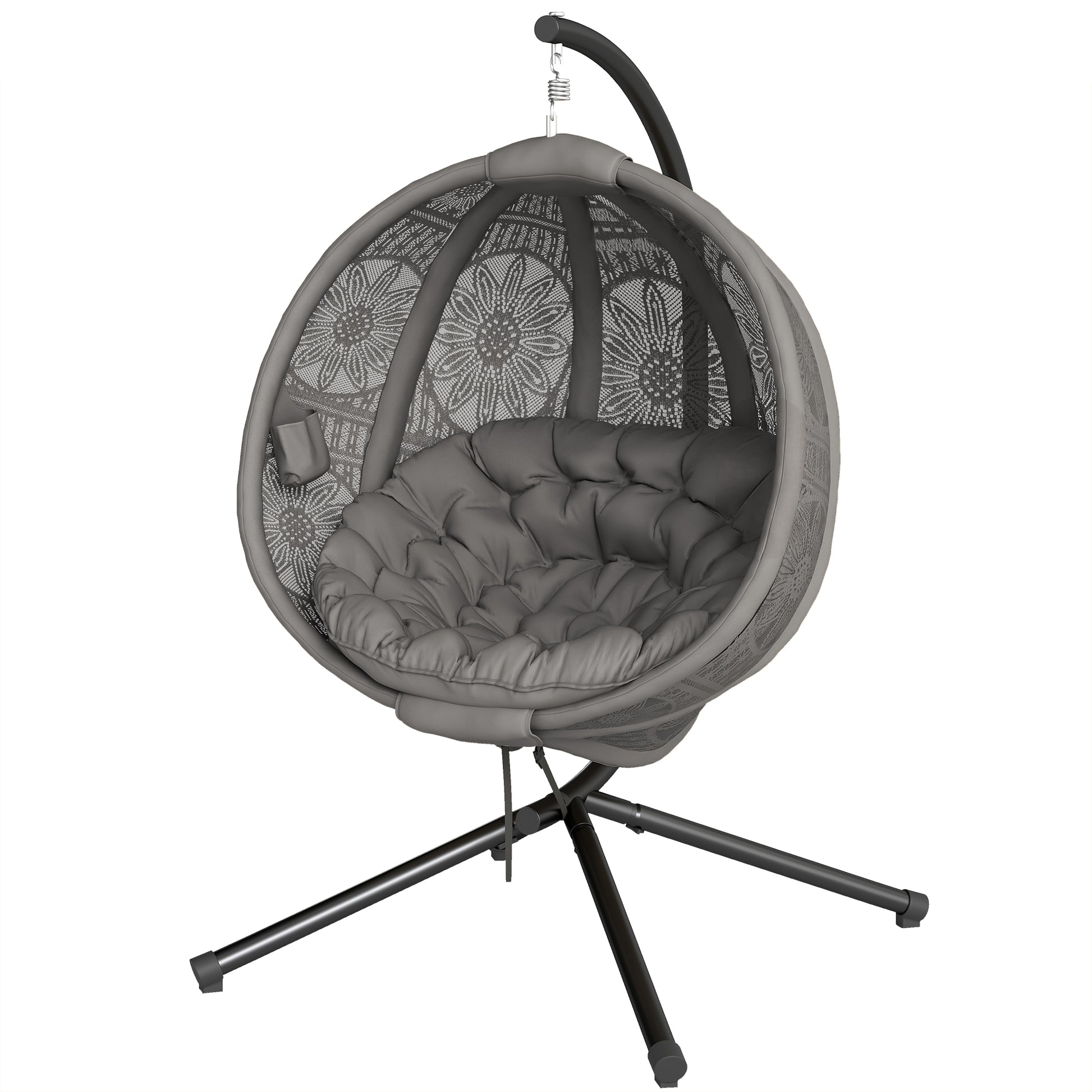 Photo of Outsunny Round Egg Basket Chair, with Steel Stand, Charcoal Grey in Grey colour on a white background