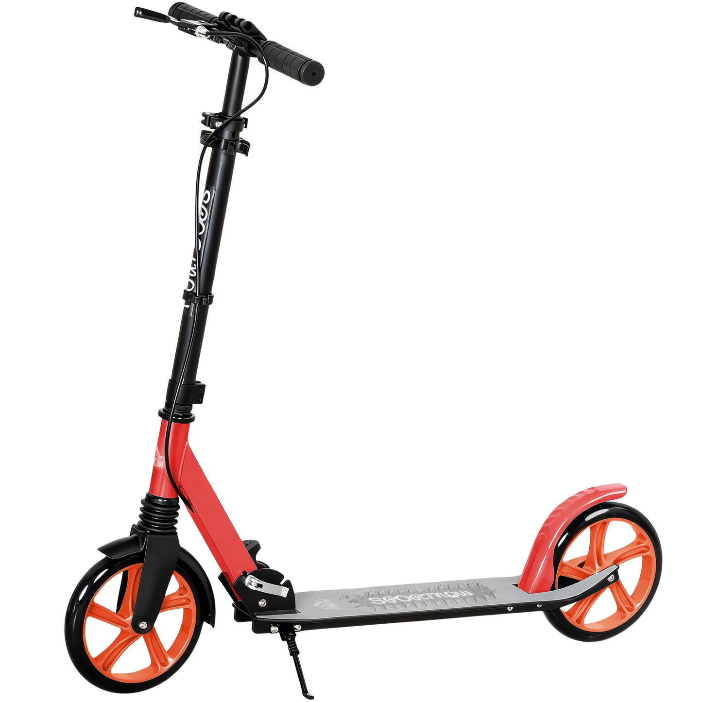 Photo of HOMCOM One-click Folding Kick Scooter for 14+ w/ Adjustable Handlebar, Push Scooter with Kickstand, Dual Brake System, Red in Red colour on a white background