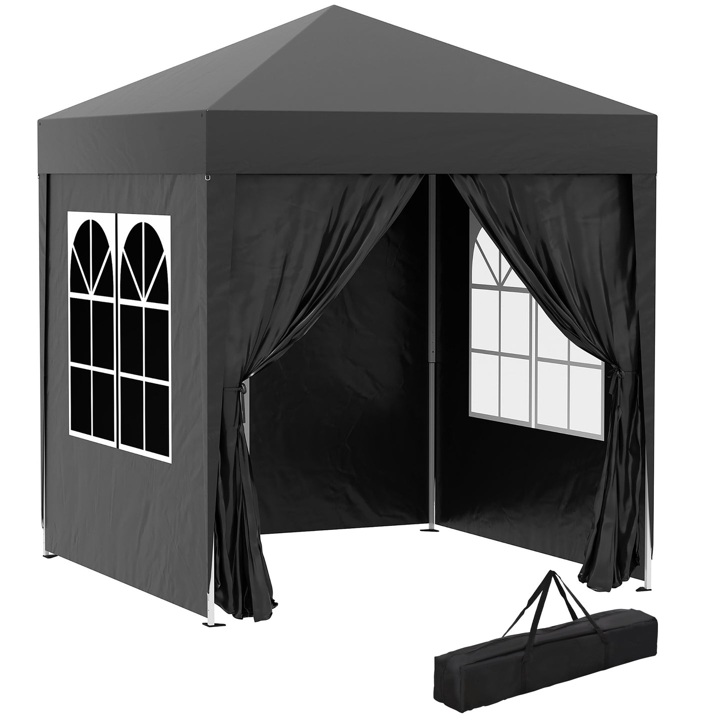 Photo of Outsunny 2 x 2 m Garden Pop Up Gazebo, Wedding Party Tent Marquee, Water Resistant Awning Canopy with Sidewalls, Windows, Carry Bag, Black in Black colour on a white background