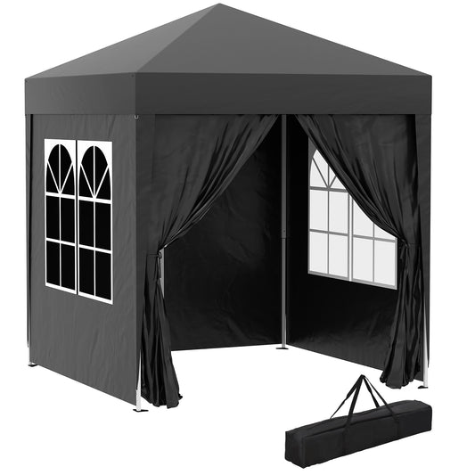 Photo of Outsunny 2 x 2 m Garden Pop Up Gazebo, Wedding Party Tent Marquee, Water Resistant Awning Canopy with Sidewalls, Windows, Carry Bag, Black in Black colour on a white background