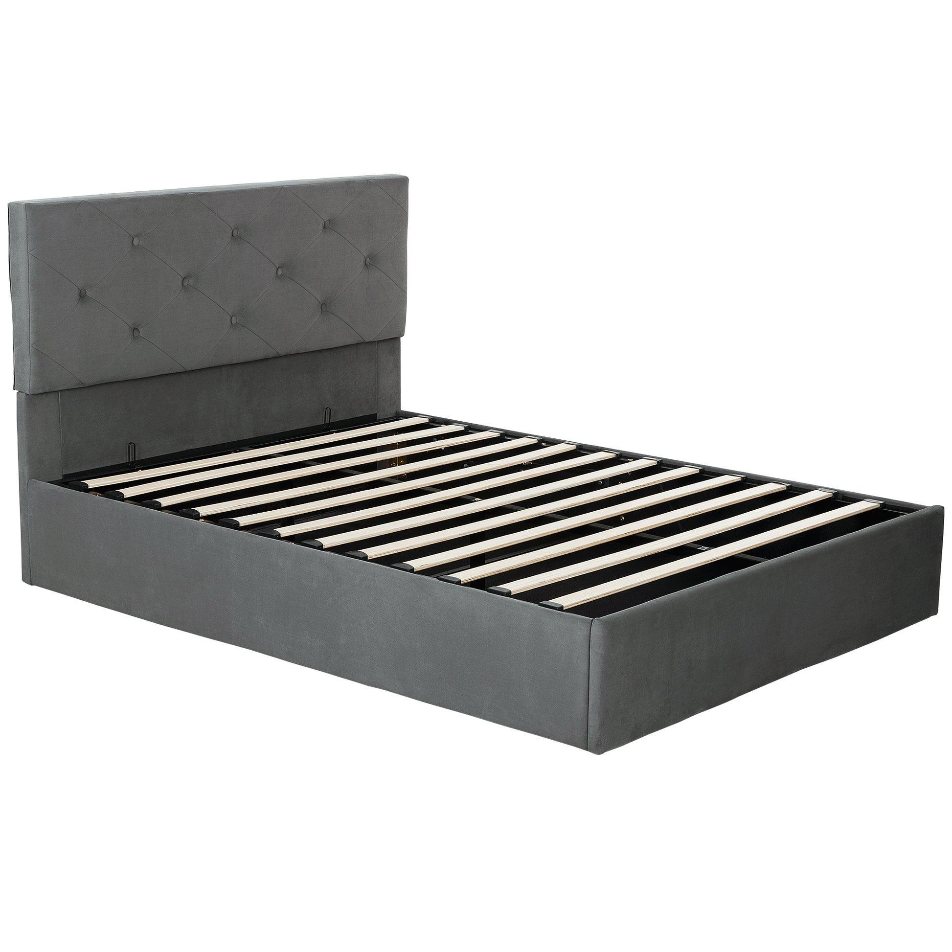 Photo of HOMCOM King Size Bed Frame Gas End Lift Under Bed Storage Upholstered Platform Bed Tufted Headboard for 150 x 200 cm Mattress in Mattress colour on a white background