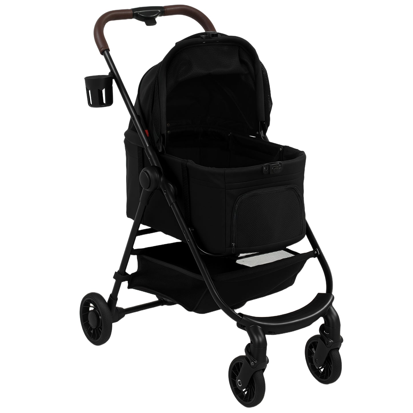 Photo of PawHut Dog Stroller, 3 in 1 Foldable Pet Stroller for Small Puppy Cat with Detachable Travel Carrier, Storage Basket, Black in Black colour on a white background