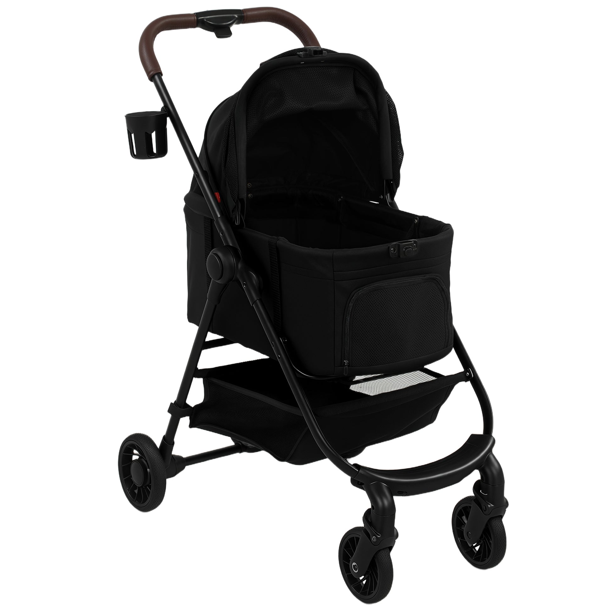 Photo of PawHut Dog Stroller, 3 in 1 Foldable Pet Stroller for Small Puppy Cat with Detachable Travel Carrier, Storage Basket, Black in Black colour on a white background