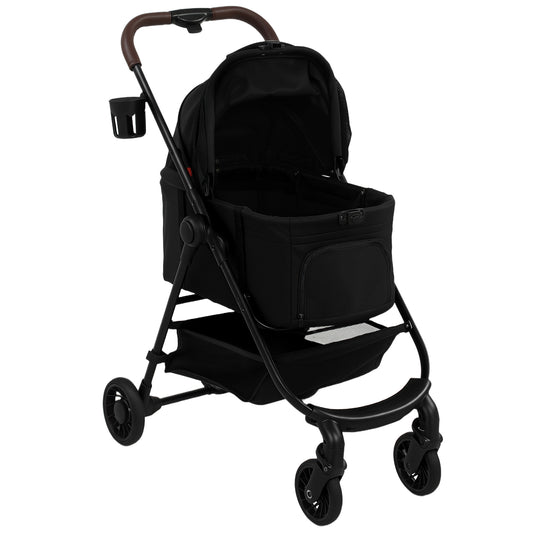 Photo of PawHut Dog Stroller, 3 in 1 Foldable Pet Stroller for Small Puppy Cat with Detachable Travel Carrier, Storage Basket, Black in Black colour on a white background