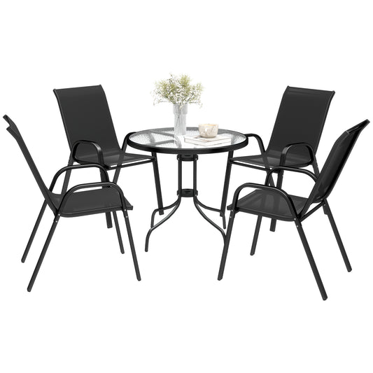 Photo of Outsunny Five-Piece Steel Patio Set, with Glass-Top Table - Black in Black colour on a white background