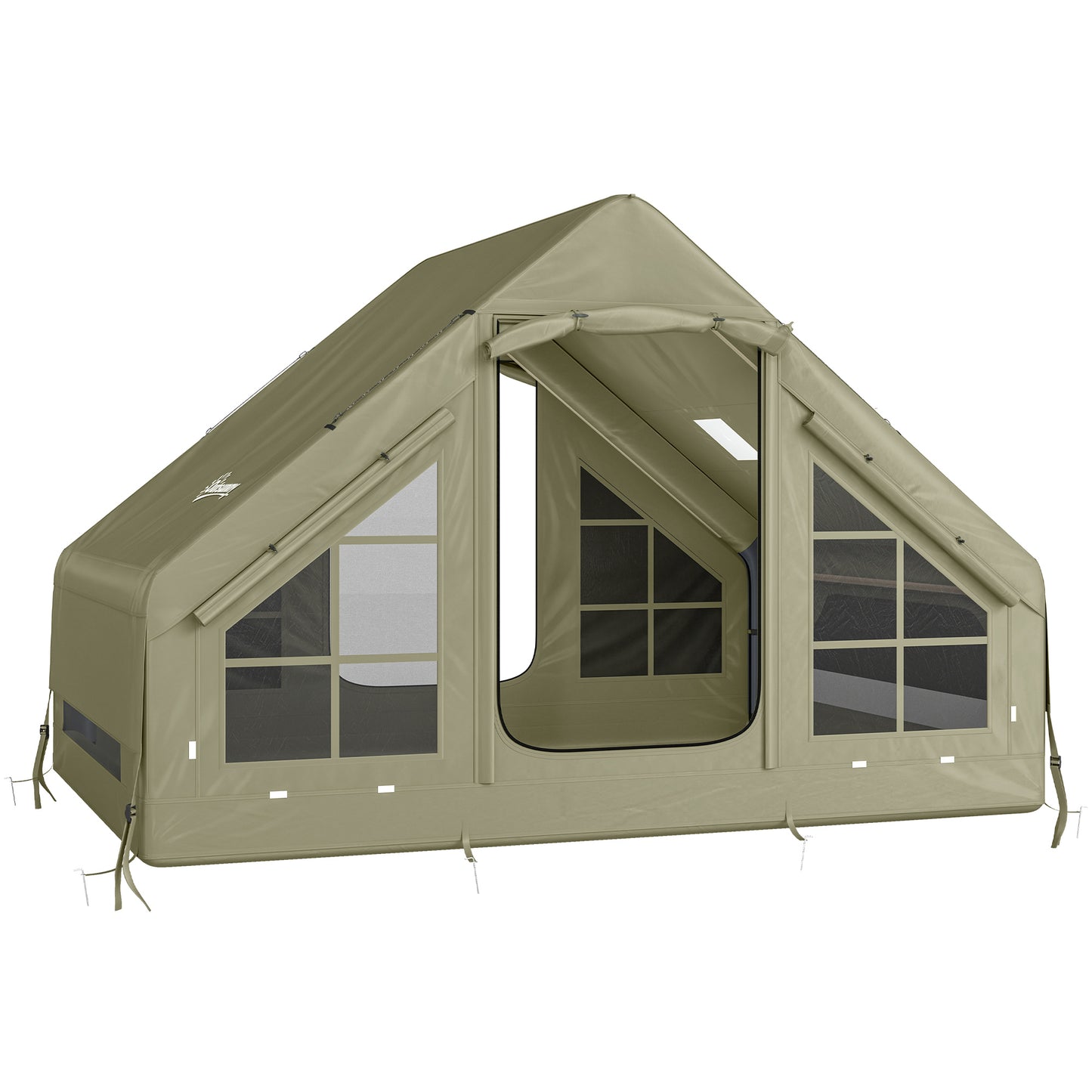 Photo of Outsunny Inflatable Camping Tent with Pump and Stove Jack Hole, Luxury Inflatable Tent with Mesh Windows, Doors, Olive Green in Green colour on a white background