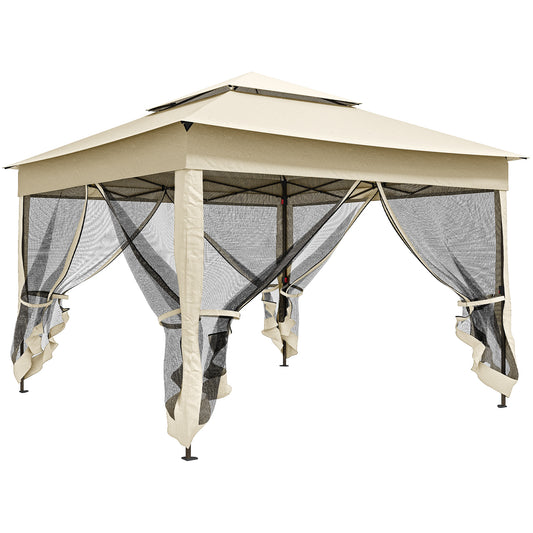 Photo of Outsunny 3 x 3(m) Pop Up Gazebo, Double-roof Garden Tent with Netting and Carry Bag, Party Event Shelter for Outdoor Patio, Cream White in White colour on a white background