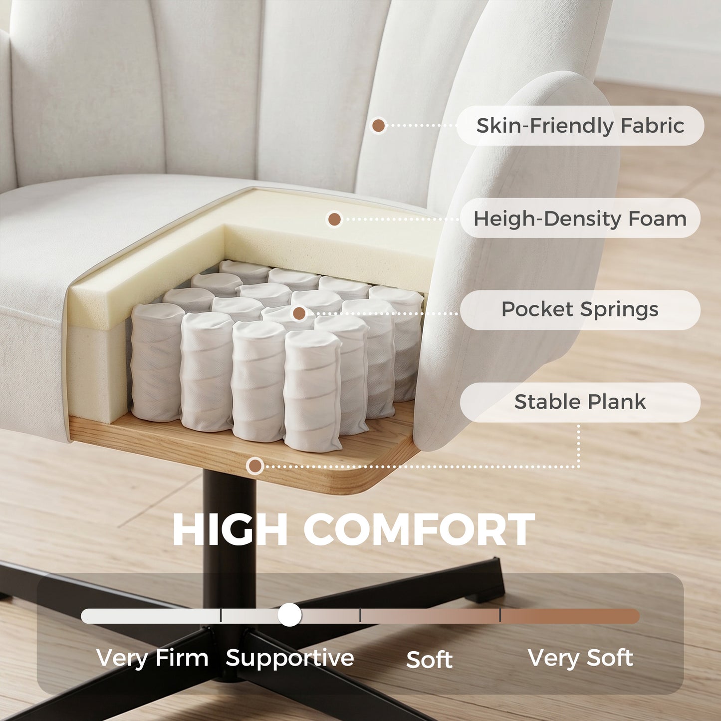 HOMCOM Swivel Accent Chair, Shell-Shaped Armchair with Spring Cushion, Metal Base, Cream White