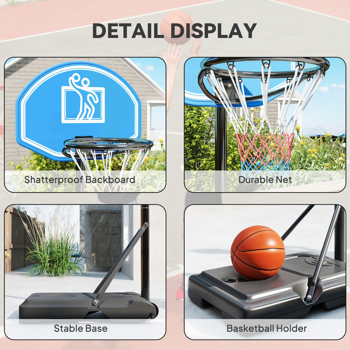 HOMCOM Adjustable Basketball Hoop and Stand, with Wheels and Weight Base, Blue