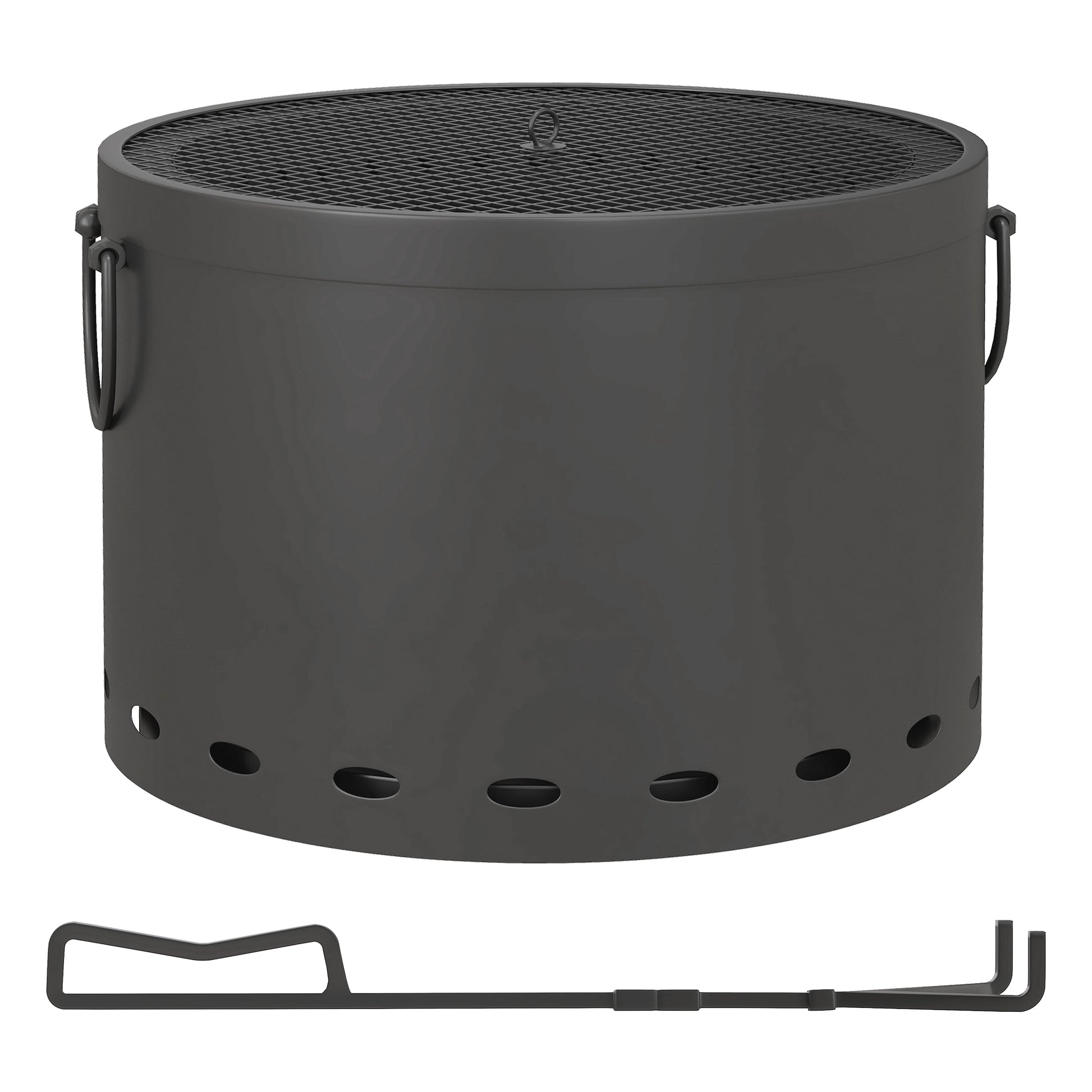 Photo of Outsunny Smokeless Fire Pit, 38cm Portable Wood Burning Firepit with Spark Screen and Poker, Low Smoke Camping Bonfire Stove for Garden Patio Picnic, Dark Grey in Grey colour on a white background