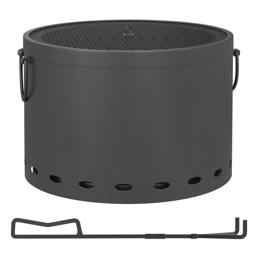 Photo of Outsunny Smokeless Fire Pit, 38cm Portable Wood Burning Firepit with Spark Screen and Poker, Low Smoke Camping Bonfire Stove for Garden Patio Picnic, Dark Grey in Grey colour on a white background