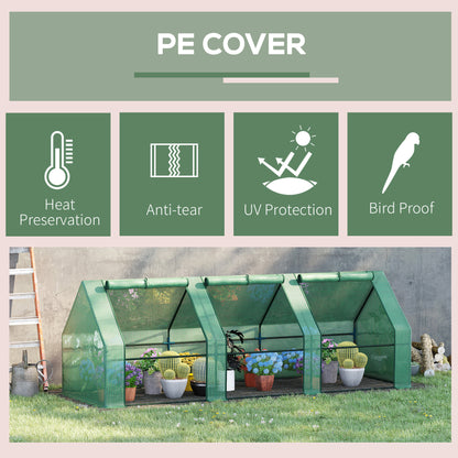 Outsunny greenhouse with green PE mesh cover and three front zip doors