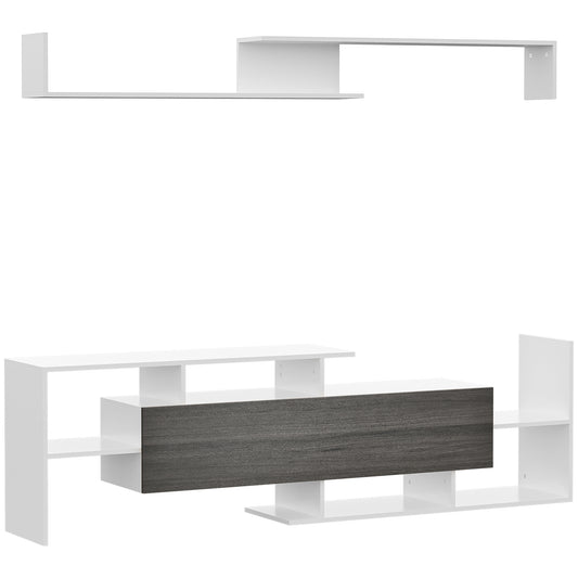 Photo of HOMCOM TV Cabinet with Wall Shelf for Wall-Mounted 65" TVs or Standing 40" TVs - White and Grey in Grey colour on a white background