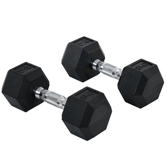 Photo of HOMCOM 2x8kg Hex Dumbbell Rubber Weights Sets Hexagonal Gym Fitness Lifting Home in Home colour on a white background