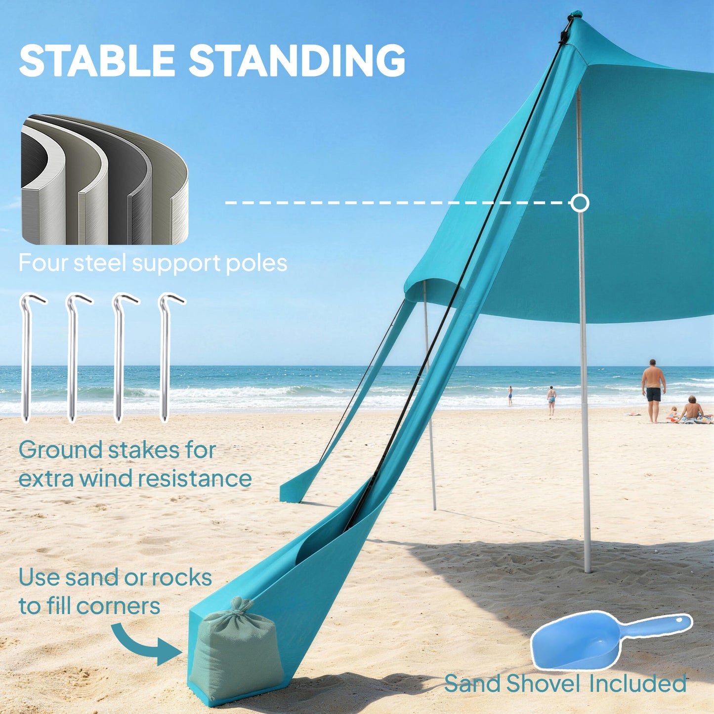 Outsunny Beach Tent Event Shelter with Detachable Sidewall and Carry Bag, for Camping, Trips, Fishing, Picnics, Sky Blue